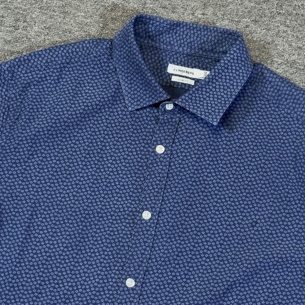 J.Lindeberg Slim Fit Mens XL Blue Seersucker Short Sleeve Button Up Shirt